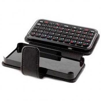 Mini Teclado Inalámbrico Bluetooth para iPhone 4 con Funda Cuero