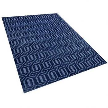 Alfombra de Viscosa Azul Marino 160 x 230 cm Patrón Geométrico Tejido a Mano Adatepe