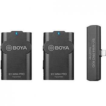 BOYA BY-WM4 Pro K4 Dual-Channel Digital Wireless Microphone System for iOS with 2 Lavalier Microphones, Lightning Connector, Compact Design, Rechargeable Battery, Real-time Audio Monitoring