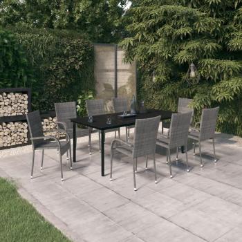 9-Piece Grey and Black Garden Dining Set with Cushions
