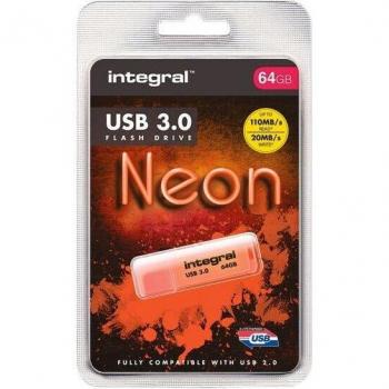 Pendrive USB 3.0 Integral 64GB Neon Naranja