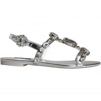 Dolce & Gabbana Crystal Silver Sandals Flats Flip Flops Shoes - EU38.5/US8, Gray female, Sizes: 5 1/2 UK, Size: 8 1/2 US