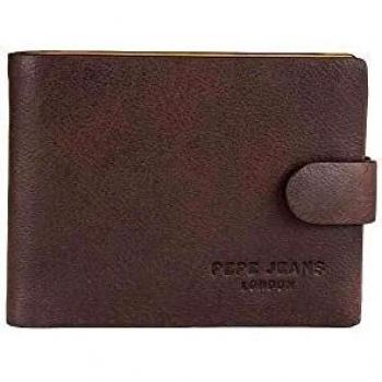 Pepe Jeans Colorful Cartera horizontal con cierre de clic Marrón 11x8,5x1 cms Piel