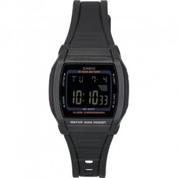 Reloj de Pulsera Digital Casio W-201-1BVDF para Chico, Color Negro, Cronómetro, Alarma, Luz Ámbar, Calendario, Resistente al Agua hasta 50 Metros