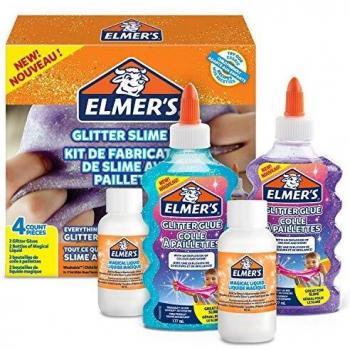 Elmer’s Kit Slime con Purpurina, pegamento morado y azul + 2 botellas de activador líquido mágico, 4 unidades