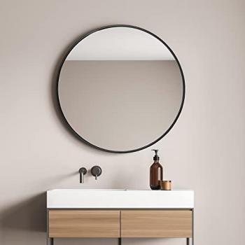 Espejo de Pared Redondo Ordona Ø 40 cm - Aluminio Negro Mate Elegante