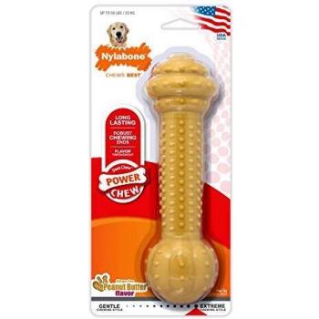 Nylabone - Hueso Masticable en Forma de Barbell para Perros, Sabor a Manteca de Cacahuete