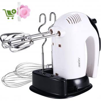 Batidora Varillas Reposteria Electrica,SURPEER Hand Mixer con Base,300W,5 Velocidades y 6 Accesorio de Acciaio Inoxidable, Varilla de Globo,Varillas de Batidora y Varilla de Amasadora,para Cocina