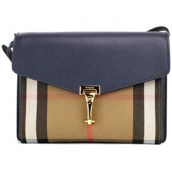 Burberry Macken Small Ink Blue House Check Derby Grain Leather Crossbody Bag