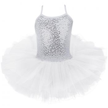 IEFIEL Vestido de Danza Ballet para Niña Maillot Lentejuelas de Patinaje Artistico Vestido Tutú Princesa de Danza Clásica Traje Ballet Niña Blanco 4-5 años