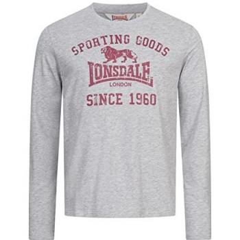 Lonsdale Auldearn Long Sleeve Regular Fit T-Shirt in Marl Grey/Oxblood