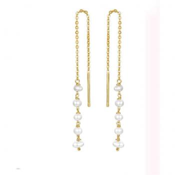Pendientes de Plata de Ley 925 con Perla Blanca y baño de oro amarillo de 18K - Ardka Luxenter