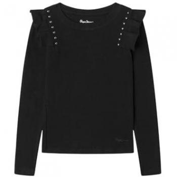 Camiseta de canalé negra para niña Tatiana - Pepe Jeans, manga larga, algodón, 16 años (176 cm), moda casual infantil