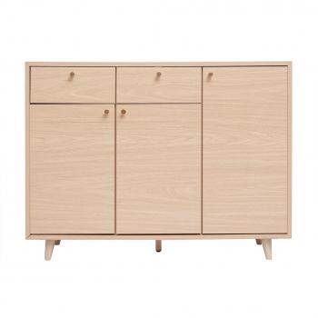 Mueble de almacenaje de entrada SILVESTRE 110 cm con acabado de roble claro y metal dorado