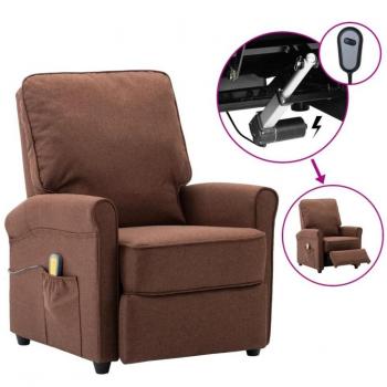 Sillón de masaje eléctrico reclinable de tela marrón vidaXL