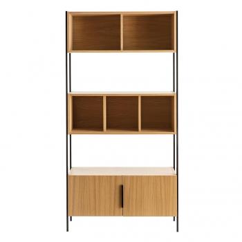 Librería de contrachapado de roble con patas de metal negro SILKA