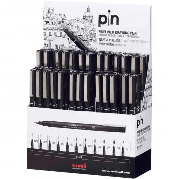 Uni-Ball Expositor Marcador Permanente Negro Pin-200(s) 6d Calibrados -72u- Alta Calidad