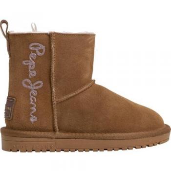 Pepe Jeans - Botines de niña en ante marrón con detalles en borreguito