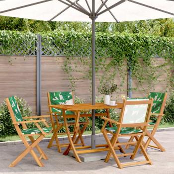 Sillas plegables de jardín 4 piezas de tela verde y madera maciza