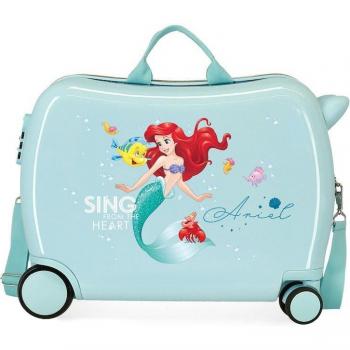 Disney Princesas - Maleta de cabina infantil Ariel 2 ruedas multidireccionales, correpasillos, rígida, capacidad 34L, color azul
