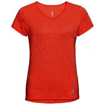 Odlo Hemd S/S Lou-Leinencool mit V-Ausschnitt Camiseta para Mujer, Mezcla de Coral Caliente, Small