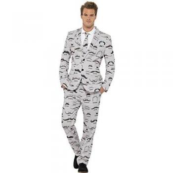 Traje Divertido Bigotes para Hombre - Color Gris y Negro, Talla XL