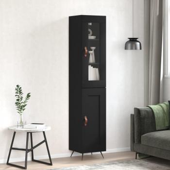 Aparador de madera contrachapada negro 34,5x34x180 cm con 1 puerta de madera, mueble de almacenaje para salón, buffet y armario auxiliar