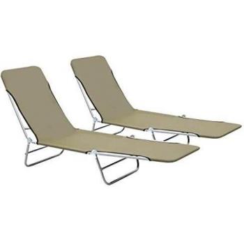 vidaXL Folding Sun Loungers 2 pcs Steel and Fabric Taupe