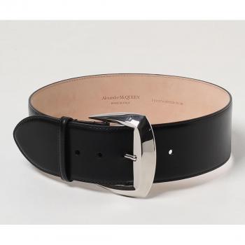 Alexander McQueen Women's Black Leather Belt Size 80