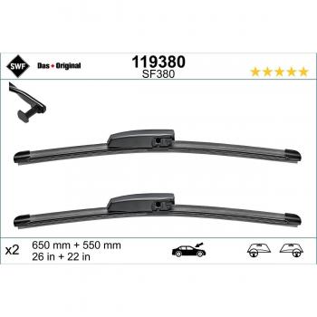 Limpiaparabrisas SWF 119380 - Hoja de limpiaparabrisas, longitud de 380 mm, diseño aerodinámico, sistema de conexión tipo gancho, compatible con diversos modelos de vehículos