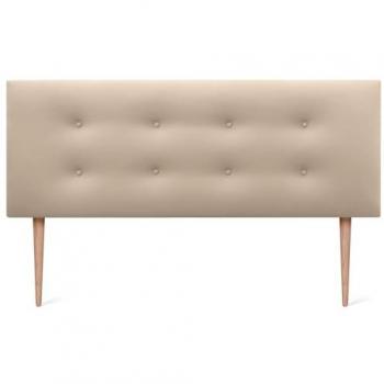 Cabecero de Cama Tapizado en Polipiel Beige con 2 Hileras de Botones y Patas - Aqualine Pro (150x105cm)