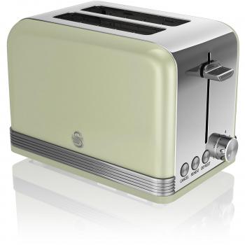 Swan Retro ST19010GN 2-Slice Wide Slot Toaster, Vintage Design, Defrost/Reheat/Cancel Functions, 6 Browning Levels, Stainless Steel, Green, 815W