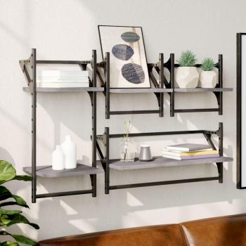 Estantes de pared con varillas 4 piezas gris Sonoma madera ingeniería multicapa