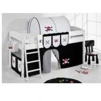 Cama semi alta IDA BLANCA con cortinas convertible en cama baja - Piratas Blanco / Negro, 4106 Listones
