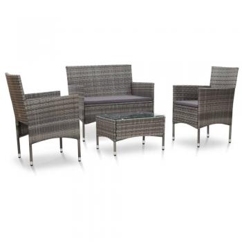 4-Piece Gray Poly Rattan Patio Lounge Set with Cushions