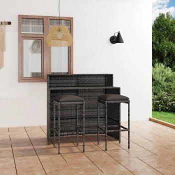 3-Piece Gray Garden Bar Set with Cushions