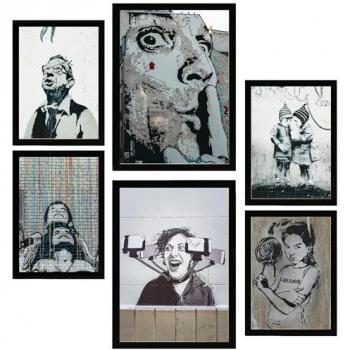 Set de 6 Pósters Stencil Graffiti Colorido para Decoración de Paredes - Arte Callejero Reivindicativo A3 y A4 Sin Marco
