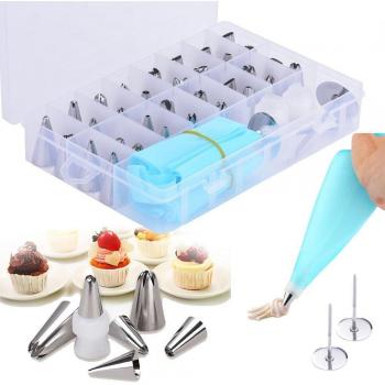 38 Pieces Cake Decorating Supplies Kit,Neuleben Cake Piping Nozzles with 32 Icing Tips, 2 Silicone Pastry Bags, 2 Flower Nails, 2 Reusable Plastic Couplers Baking Supplies Frosting Tools Set for Cupcakes Cookies