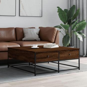 Mesa de centro de madera de ingeniería 100x99x40 cm en color negro, roble sonoma y roble ahumado, ideal para salón o comedor, también conocida como mesita auxiliar o mesa de café