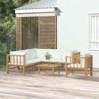 7-Piece Bamboo Garden Lounge Set with Cream White Cushions