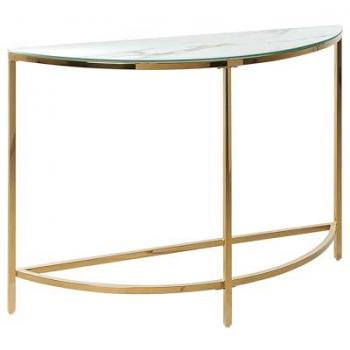 Mesa Consola Blanca con Vidrio Templado Dorado y Acero Inoxidable 111 x 36 cm Media Luna