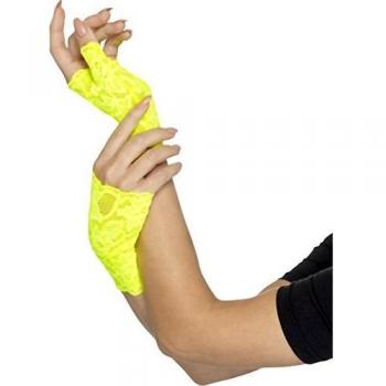 Smiffys Guantes de encaje sin dedos años 80, amarillo flúor, cortos , color/modelo surtido
