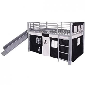 vidaXL Cama alta de acero con tobogán y escalera 200x100 cm negra