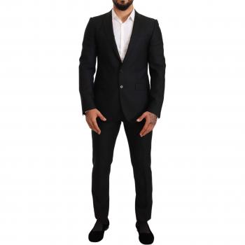 Dolce & Gabbana Black Wool Slim 2 Piece Set MARTINI Suit - IT48 | M, Single Breasted, Male, Black, Peak Lapel, Slim Fit