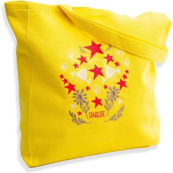 Bolso de hombro Starlite con cremallera y logo bordado, bolso shopper amarillo Hippie Chic con bordado multicolor