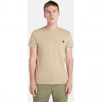 Camiseta Timberland lisa de manga corta para hombre con cuello redondo en color beige