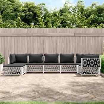 7-Piece White Steel Garden Lounge Set with Cushions