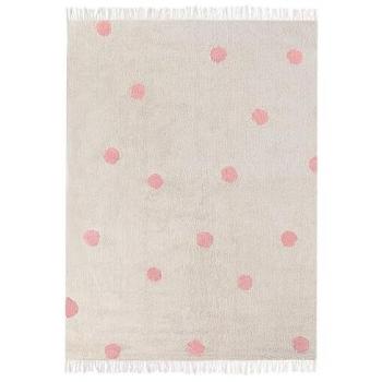 Alfombra de algodón para habitación infantil 140 x 200 cm con motivo de lunares en beige y rosa Dardere