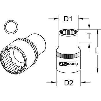 Llave de vaso KS Tools 3/4 de 12 caras, corta, 35 mm