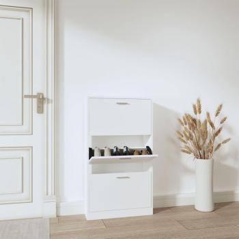 Mueble Zapatero de Madera Contrachapada en Color Blanco Brillante, Roble y Gris Hormigón, Dimensiones 59x17x108 cm